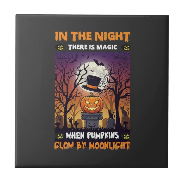 Noite Cemitério Lua Chapéu Alto Abóbora de Hallowe (Frente)