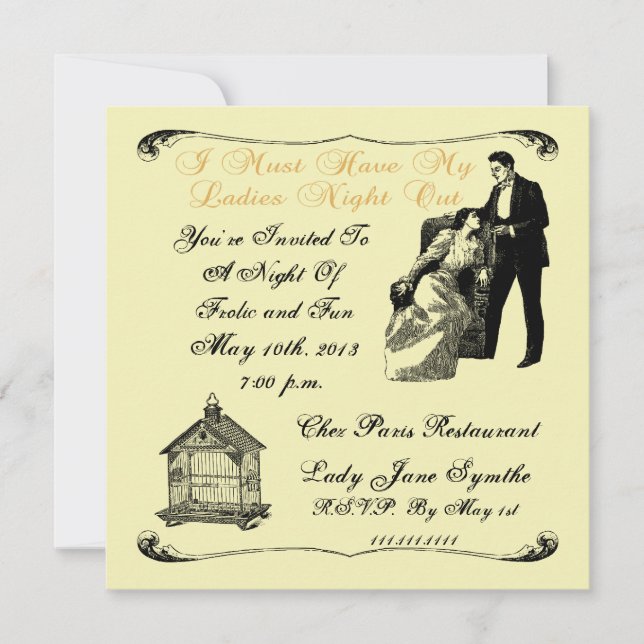 Noite das senhoras para fora com convite da gaiola (Frente)