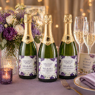 Noite de Brilho Floral de Cor Branca Roxa