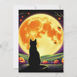 Noite de Halloween com Gato Negro e Jack-O'-Lanter
