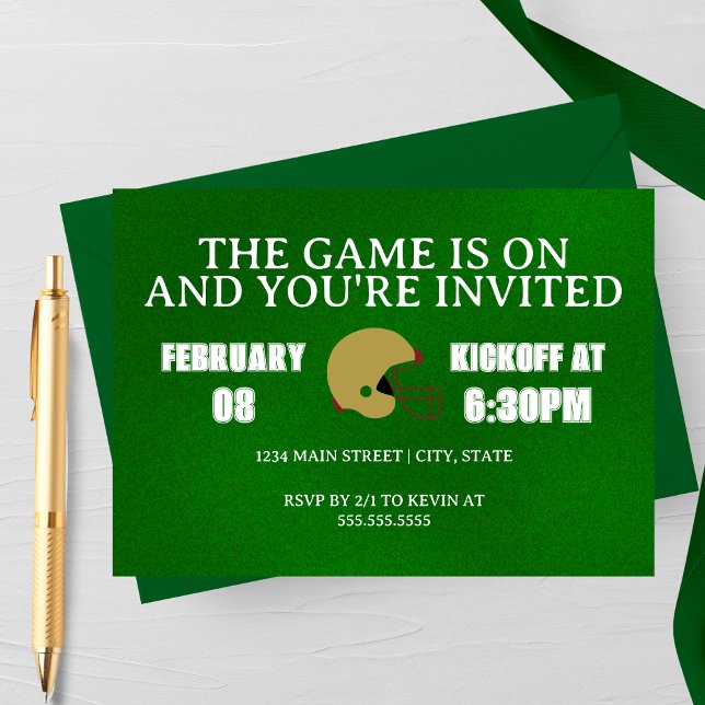 Noite de Jogo de Futebol Verde Convite (The Game is On Modern Football Watch Party Invitation)