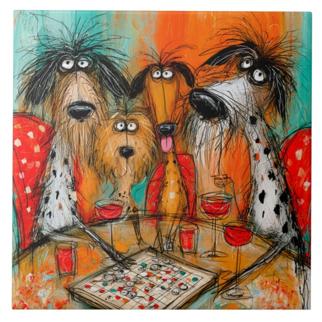 Noite de Jogos de Cães Divertidos com Vinho (Frente)