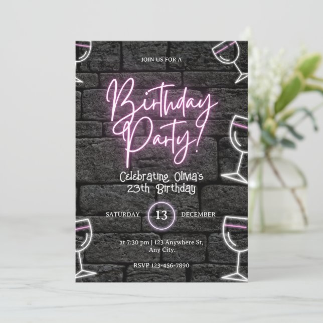 Noite de Luz Neon Rosa para o Convite às Mulheres (Em pé/Frente)