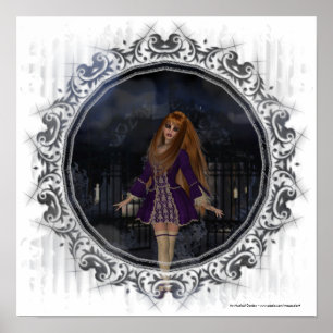 Noite de Stroll Gothic Fantasy Redhead Girl Poster