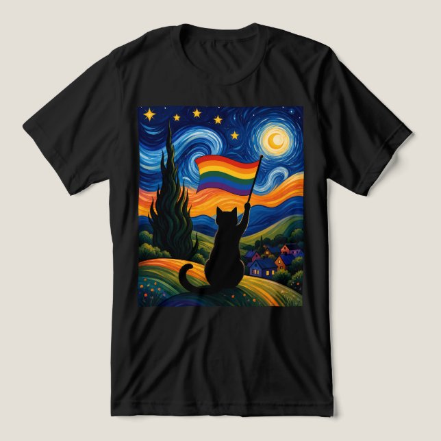 Noite Estrelada Orgulhosa Gato Estilo Van Gogh Arc (Design frontal)