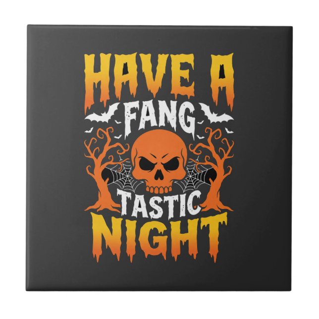 Noite Fantástica Crânio e Morcegos de Halloween (Frente)