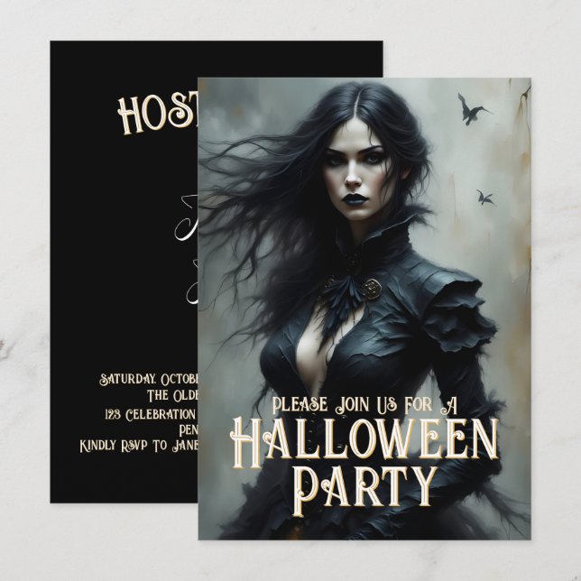 Noite Gótica de Halloween de Convite Misterioso (Frente/Verso)