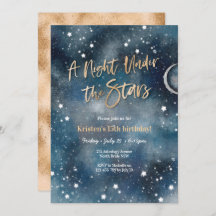 Noite sob as estrelas Dourado Convite