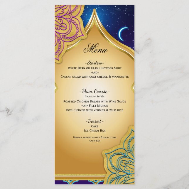 Noites Árabes Blue Moon Glam Dourado Roxo Menu (Frente)
