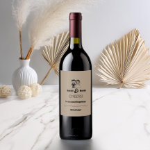 Noiva-branca e rótulo da garrafa de vinho de Casam