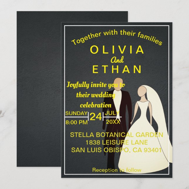 Noiva Chic Elegante e Convite para Casamento nobre (Frente/Verso)