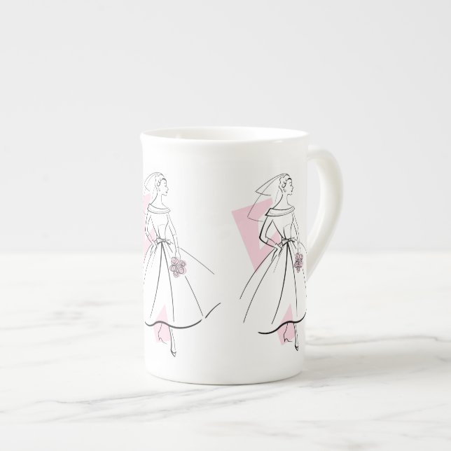 Noiva da Moda caneca rosa osso de porcelana (Frente Esquerda)