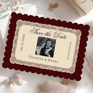 Noiva de renda vintage burgundy salva a data