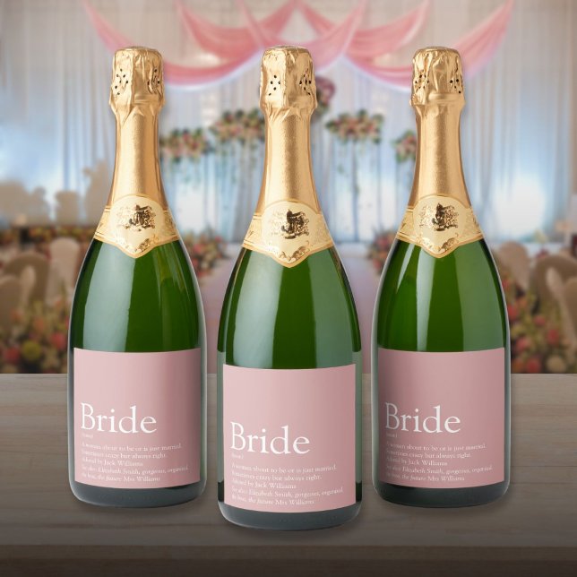 Noiva Definição, Chá de panela, Casamento (Bride Definition Bridal Shower Wedding Dusty Rose Sparkling Wine Label)