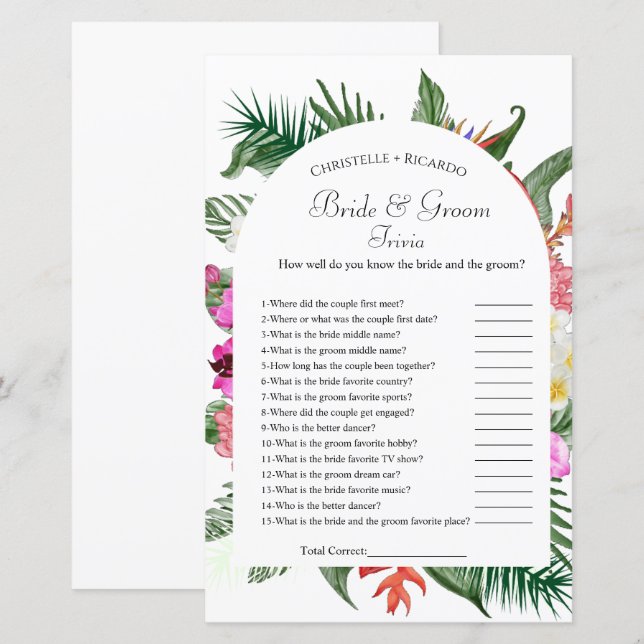 Noiva do Havaí e jogo de chá de panela da trivia (Frente/Verso)