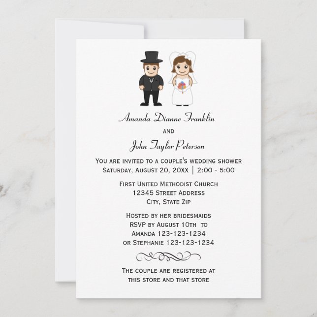 Noiva e noivo - Convite para Chá do Casal (Frente)