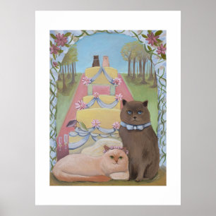 Noiva e Noivo Gatos Arte de Casamento Impressão