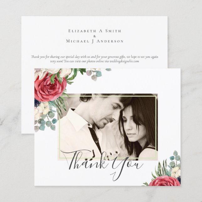 Noiva Floral Vermelho Escuro Verde Navy Eucalipto (Frente/Verso)