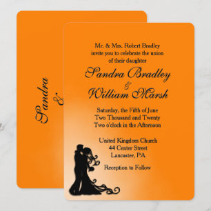 Noiva, Groom Orange e Convite para Casamento Negro