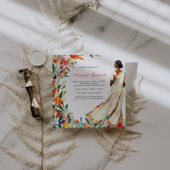 Noiva Indiana em Saree | Celebração Floral Mehendi (Criador carregado)