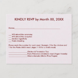 Noiva & Noivo no cartão postal de menu de RSVP do
