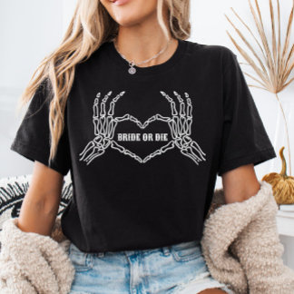 Noiva ou Morte Skeleton Heart Mãos Camisa Noiva