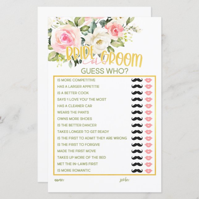 Noiva ou noiva - Adivinha Quem - Rosa Floral e Dou (Frente/Verso)