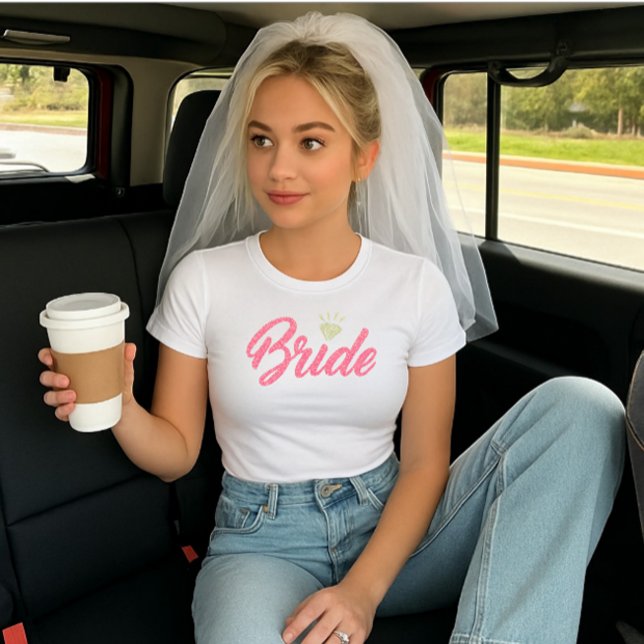 Noiva Personalizada Moderna Nome Rosa Diamante Bri (Modern bride t-shirt )