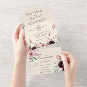 Noiva Rosa e Rosa Floral Burgundy Creme