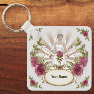 Noiva Rosas de Casamento chaveiro personalizado