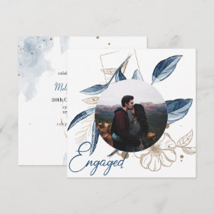 Noivado Brilhante Dourado Azul Moderno Floral Eleg