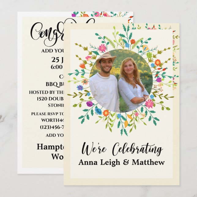 Noivado - Convite de Anúncio de Casamento (Frente/Verso)