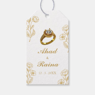 Noivado Dourado Anel Branco Obrigado Etiquetas par