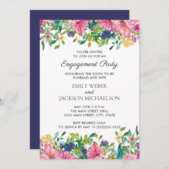 Noivado Floral Cor de Água Azul Rosa (Frente/Verso)