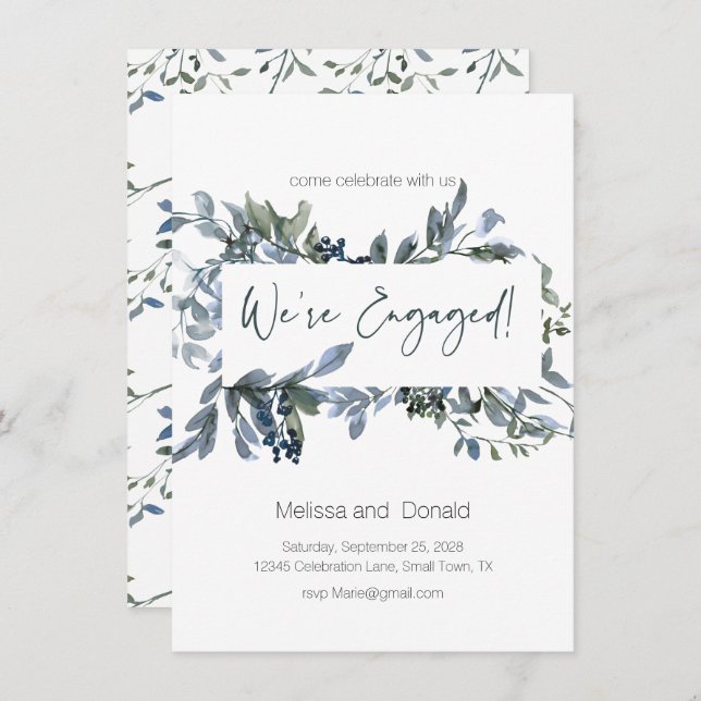 Noivado Floral Elegante Verde da Sage Silver (Frente/Verso)