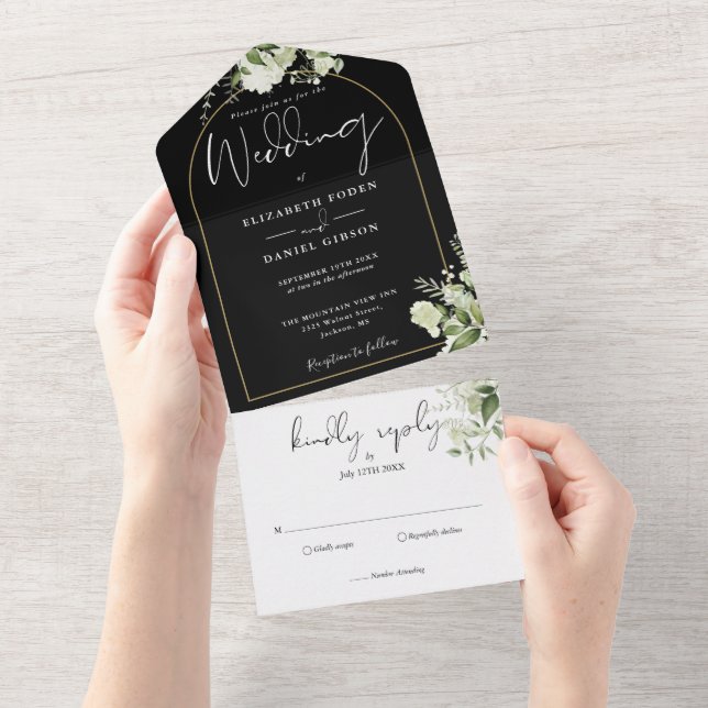 Noivado Floral Verde e Dourado Arco Casamento (Aba destacável)