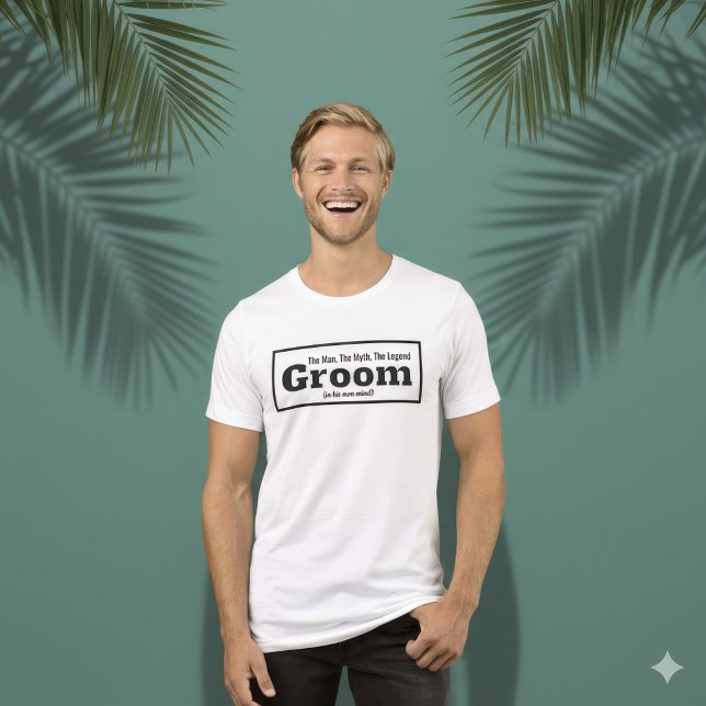 Noivo Engraçado O Homem O Mito A Lenda Casamento (Humorous Groom Legend Black and White Bachelor Tee)