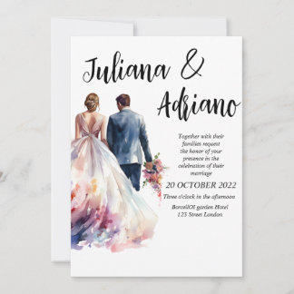 Noivo noiva aquarela cartão de casamento moderno