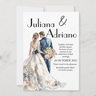 Noivo noiva aquarela cartão de casamento moderno