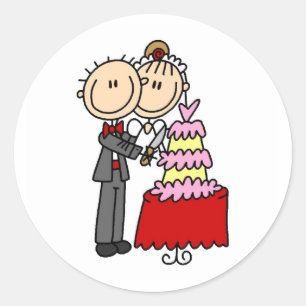 Noivos pela etiqueta do bolo de casamento