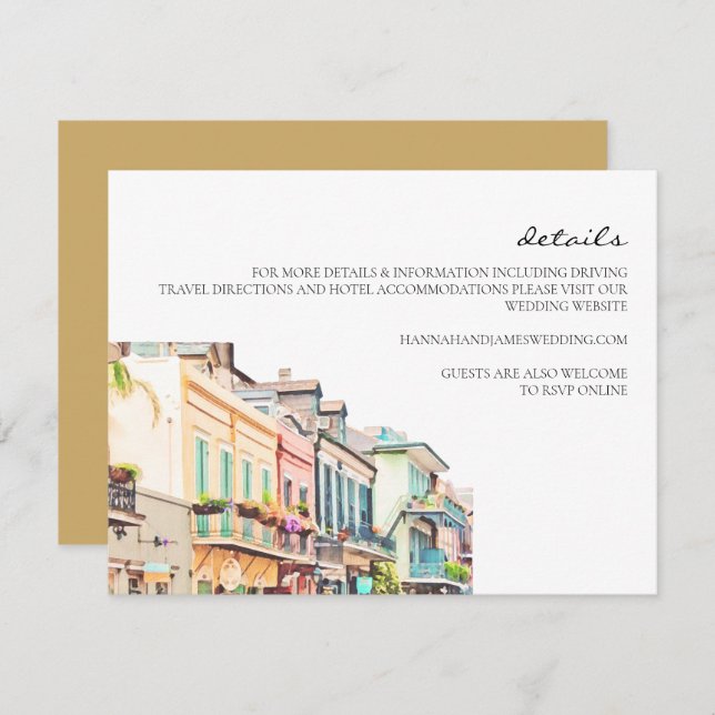 Nola - Cartão de Detalhes de Casamento em Aquarela (Frente/Verso)