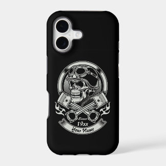 Nome Ano Vintage Biker Skull Pistons Cruzados