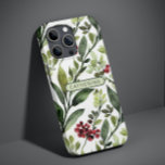 Nome Botânico Floral de Aquarela Elegante<br><div class="desc">O Elegante Watercolor Floral Botanical Name iPhone Smart Capa de telefone apresenta cor d'água verde com bagas vermelhas e personalizado com seu nome personalizado no centro. Perfeito como presente para Natal,  aniversário,  feriados,  Dia de as mães e muito mais. Concebido por © Evco Studio www.zazzle.co.nz/store/evcostudio</div>