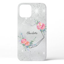 Nome brilhante cor-de-rosa com pincel floral prate