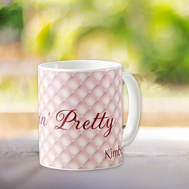 Nome, Caneca de Café Rosa Bonito Tufted 11oz (Criador carregado)