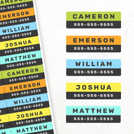 Nome colorido e etiqueta à prova d'água do número 