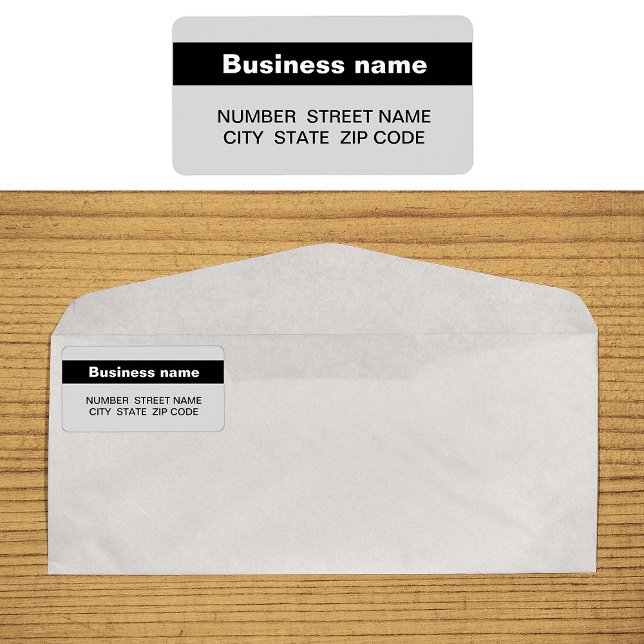 Nome comercial destacado na etiqueta de endereço d (Gray address label with your highlighted brand name)