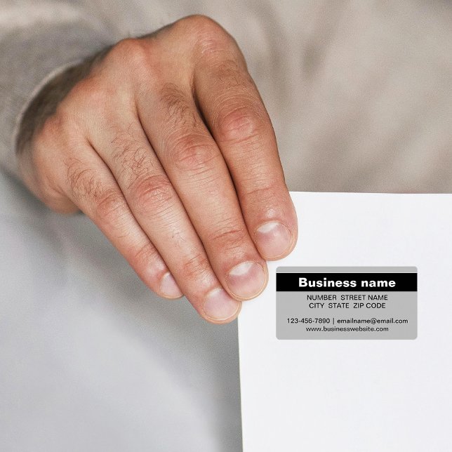 Nome comercial destacado na etiqueta de endereço d (Gray address label with your highlighted business name)