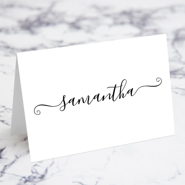 Nome da assinatura em branco preto Cartões de posi (Fold Your Own Black Cute Signature Name Place Cards)