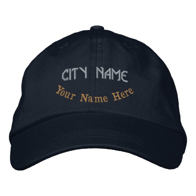 Nome da Cidade Personalizado Boné Azul-Marinho com (Frente)